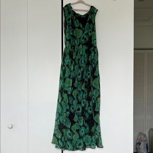 Lanvin Green and Black Floral Maxi Dress
